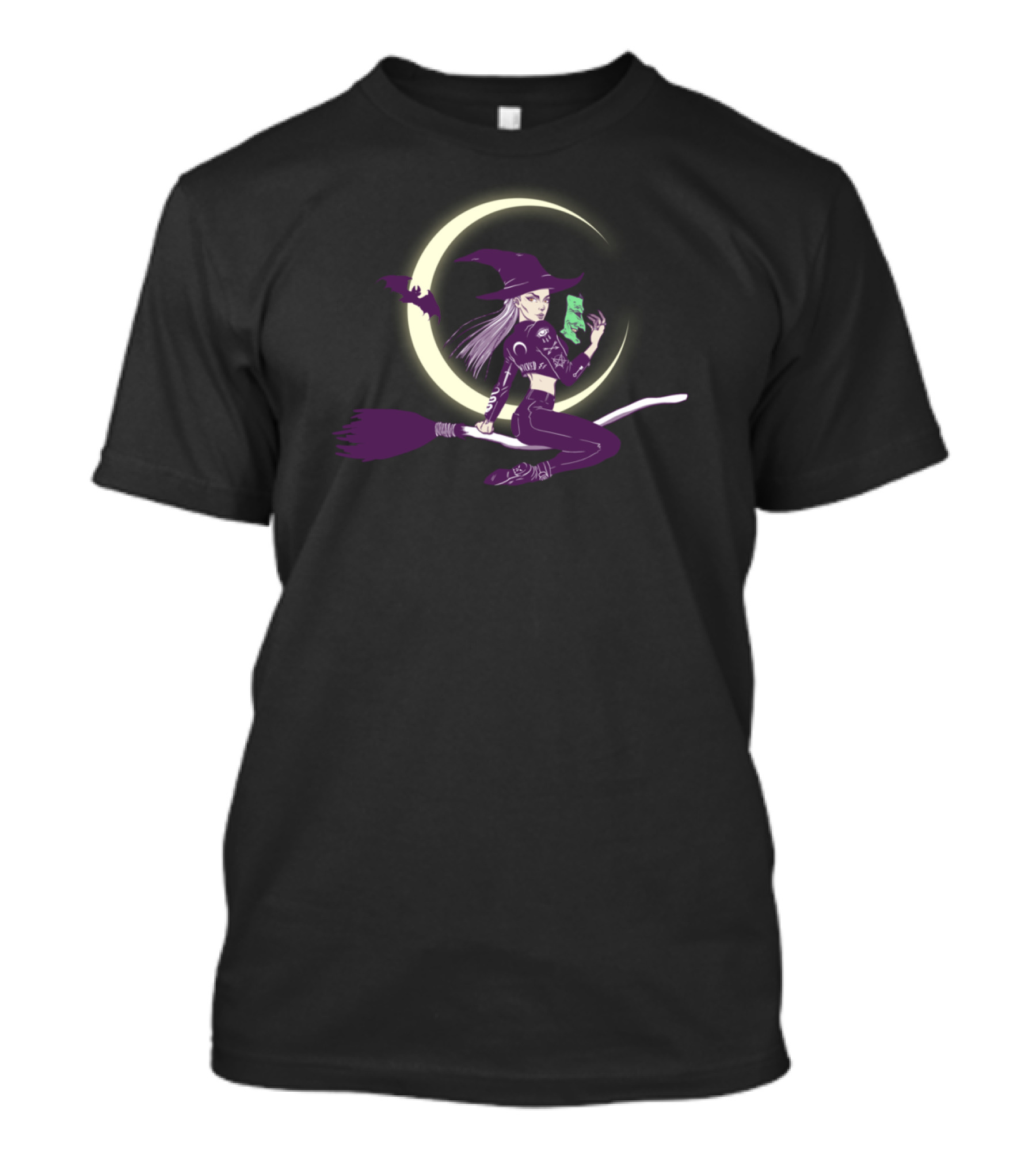 Wicked Witch On Broom With Crescent Moon And Bat T-Shirt