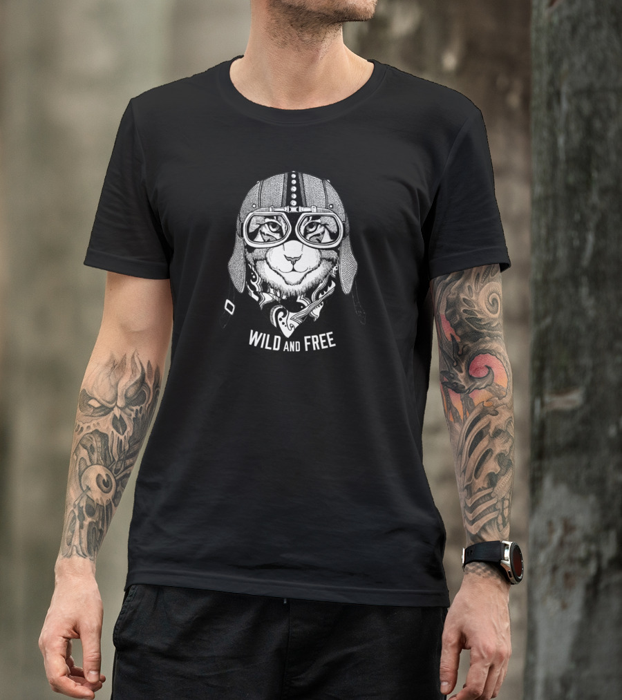 Wild Crazy Cat Wearing Motorcycle Helmet Wild And Free Speed Rebel T-Shirt