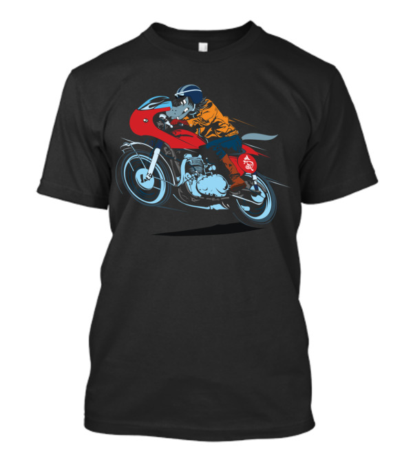 Wolf Rider On Red Cafe Racer Motorcycle T-Shirt