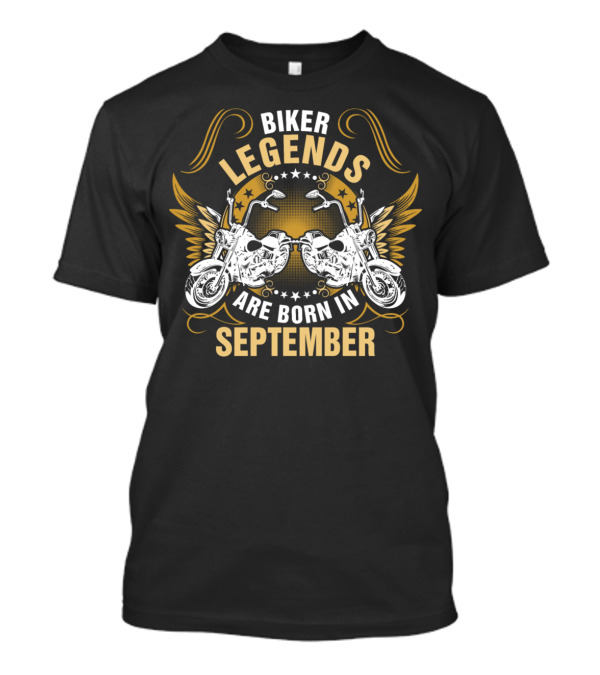 Biker Legends September Motorcycle Wings Stars T-Shirt