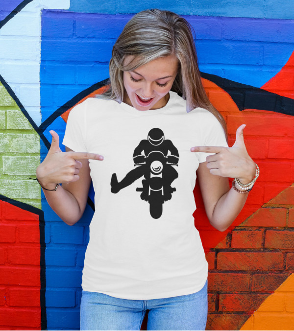 Biker Raising His Leg Silhouette On Motorcycle T-Shirt