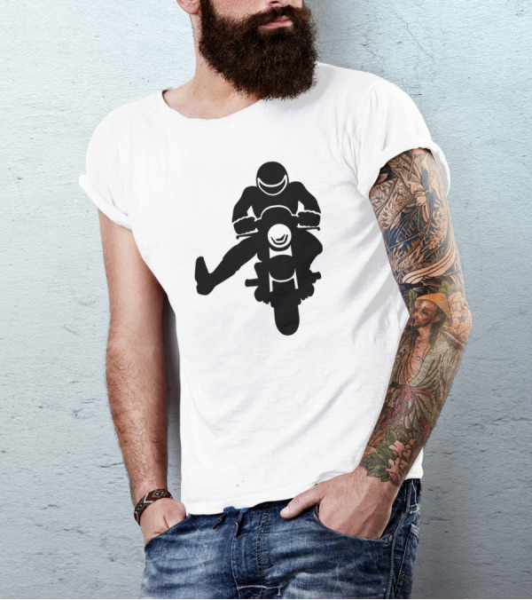 Biker Raising His Leg Silhouette On Motorcycle T-Shirt