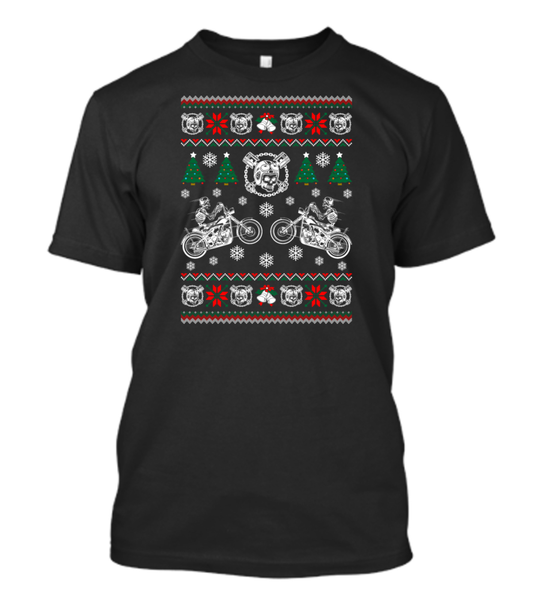 Biker Ugly Christmas Xmas Women’s Vintage Sport Motorcycle Snowflakes Trees Bears T-Shirt