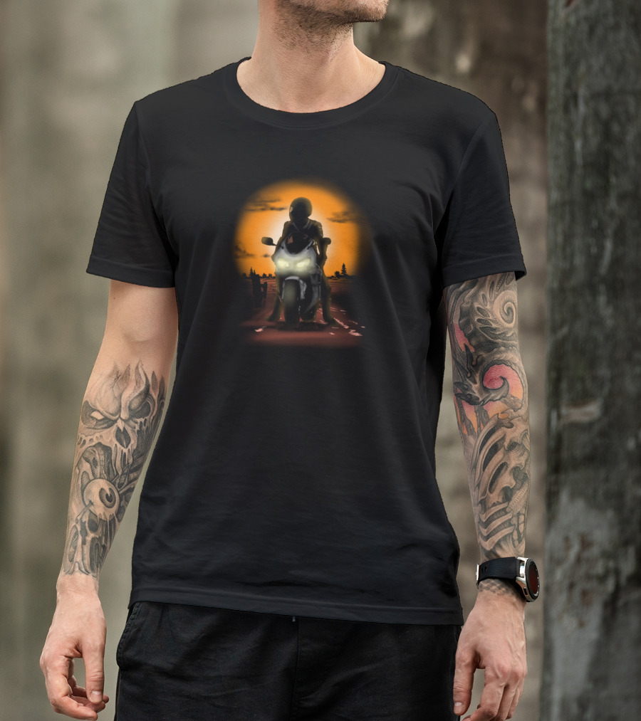 Biker Riding Into Sunset On Road T-Shirt