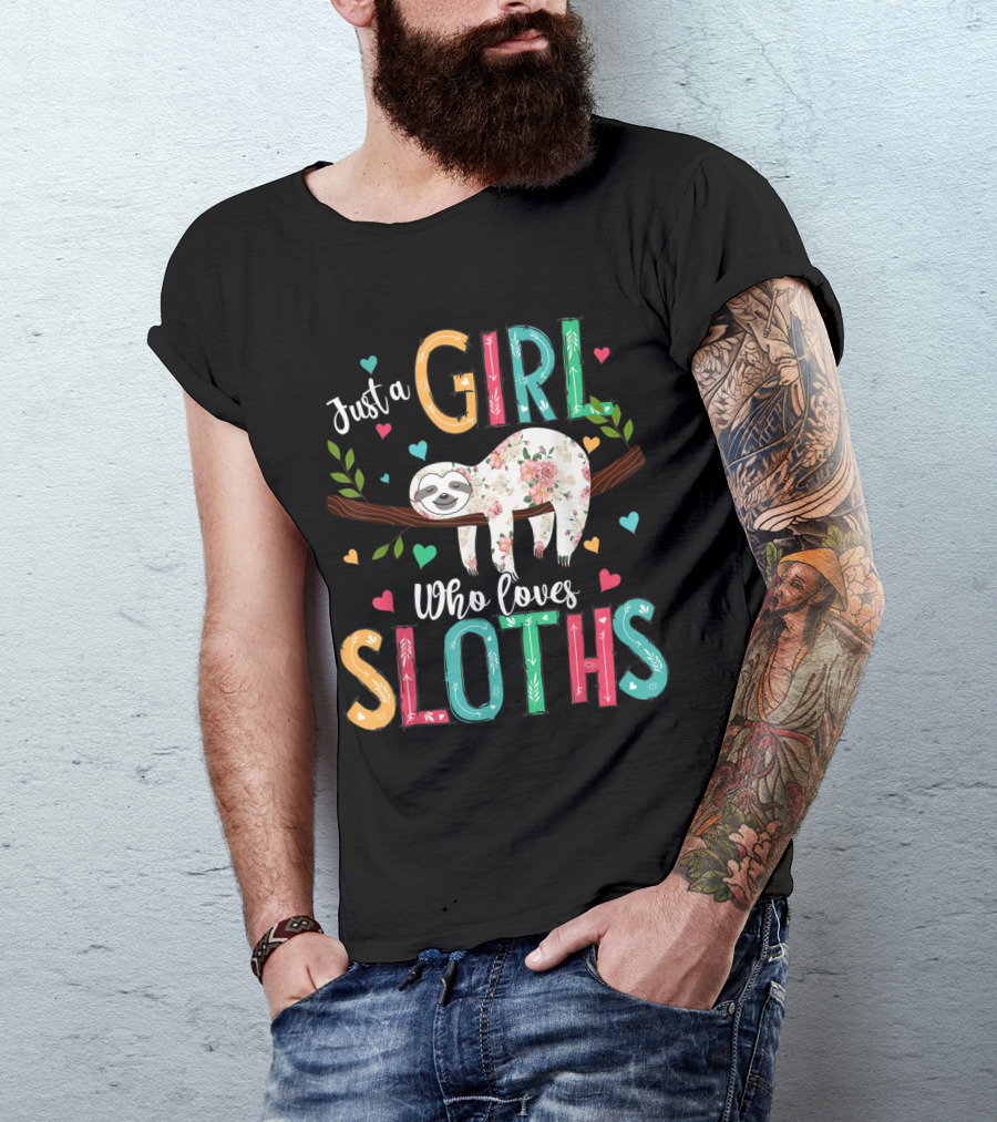 Just A Girl Who Loves Sloths Floral Sloth Heart T-Shirt