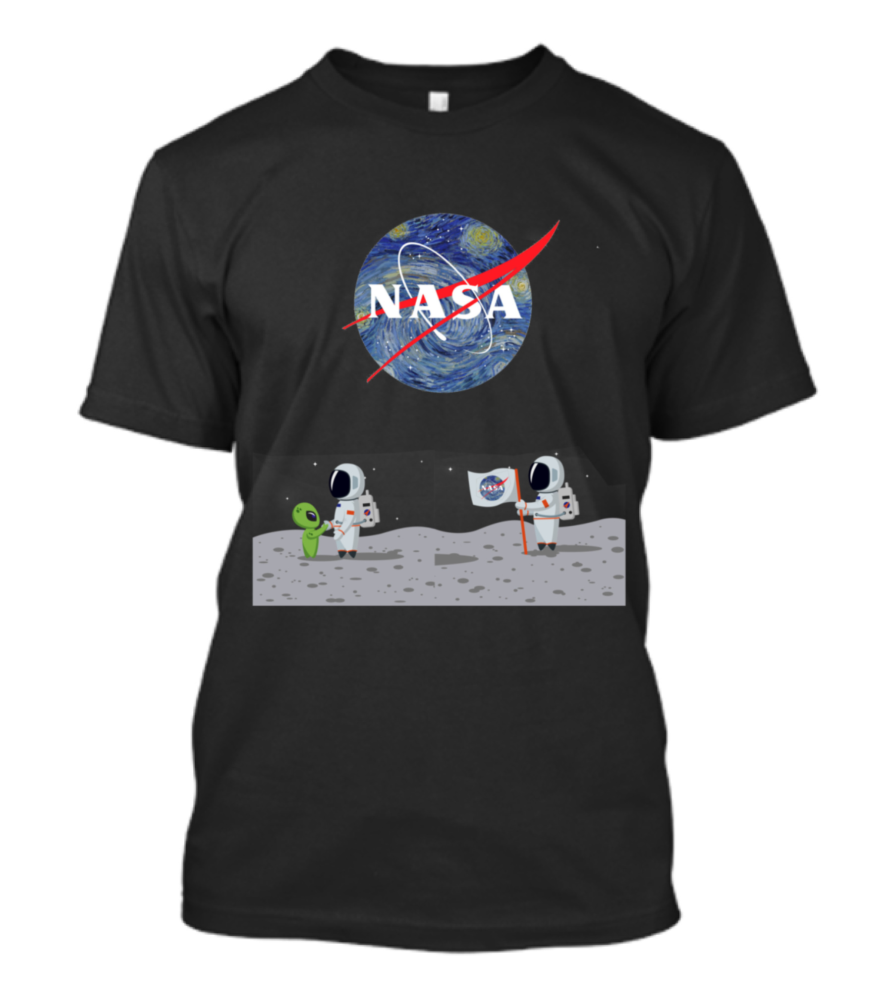 NASA Van Gogh Style Astronaut And Alien Moon Encounter T-Shirt