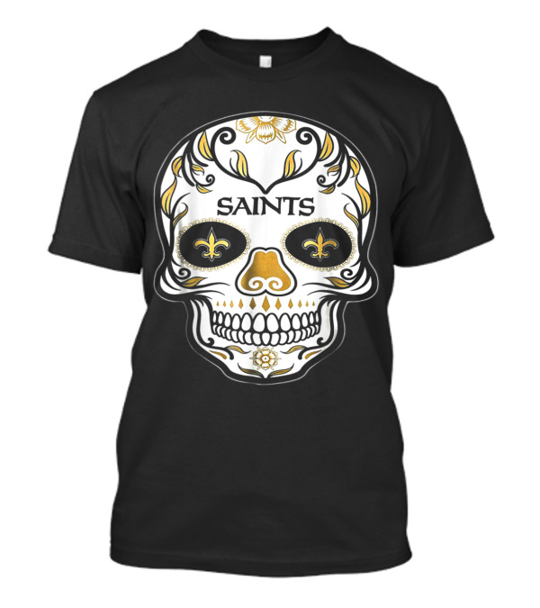 New Orleans Saints Feel Dat Brees Football Skull Design Fleur-de-Lis T-Shirt
