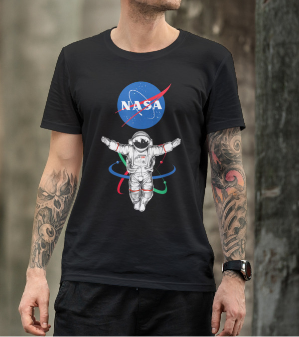 Astronaut In Space With NASA Logo And Atomic Rings T-Shirt