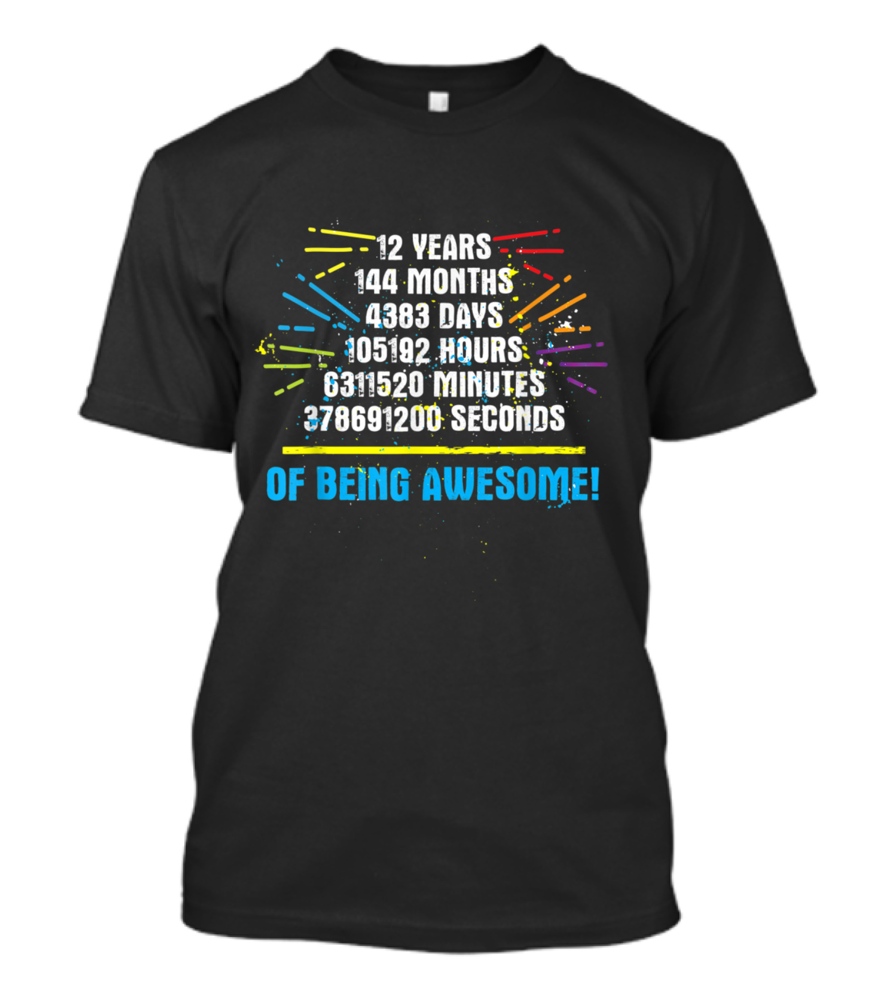 12 Years 144 Months 4383 Days 105192 Hours 6311520 Minutes 378691200 Seconds Of Being Awesome T-Shirt