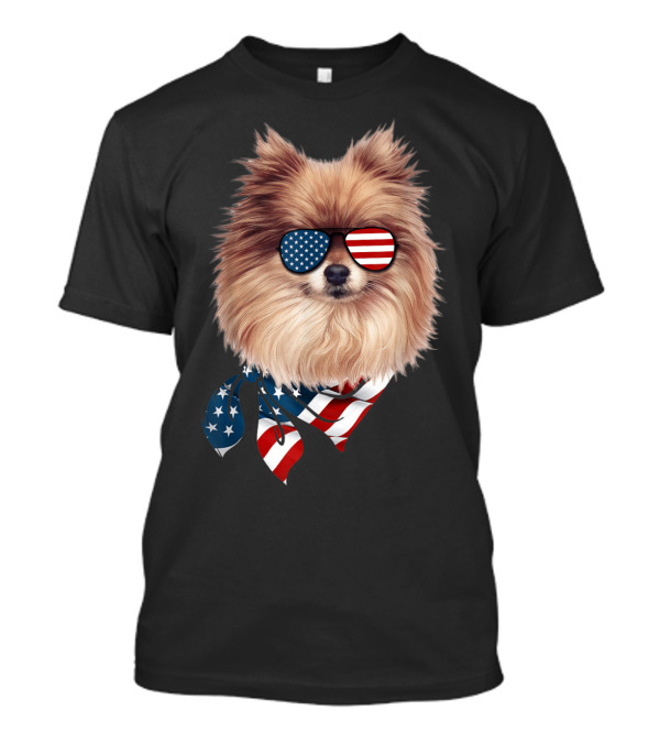 Pomeranian Wearing American Flag Sunglasses And Bandana Patriotic 4th Of July T-Shirt