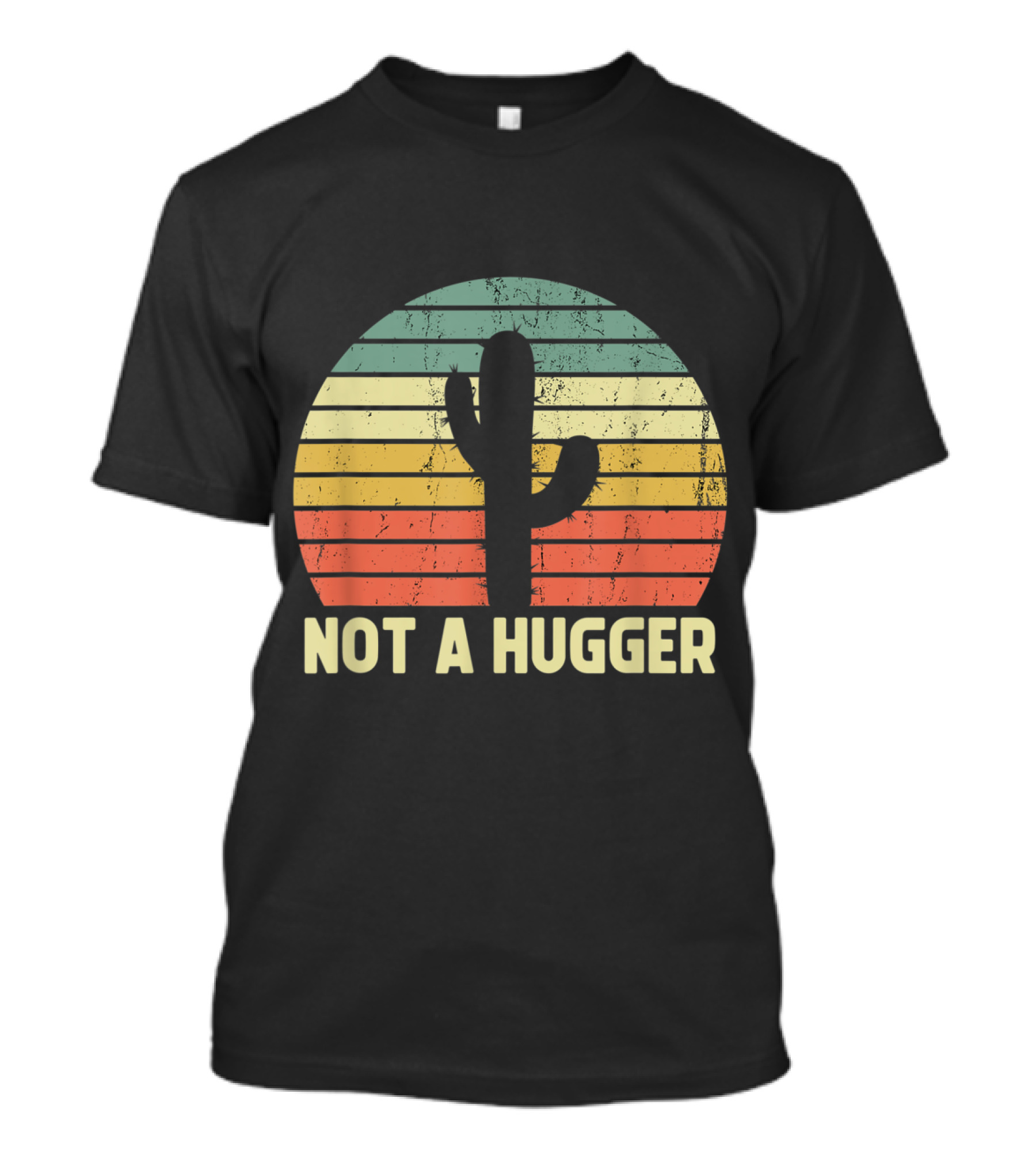 Not A Hugger Funny Cactus Sarcastic Introvert Retro Sunset T-Shirt