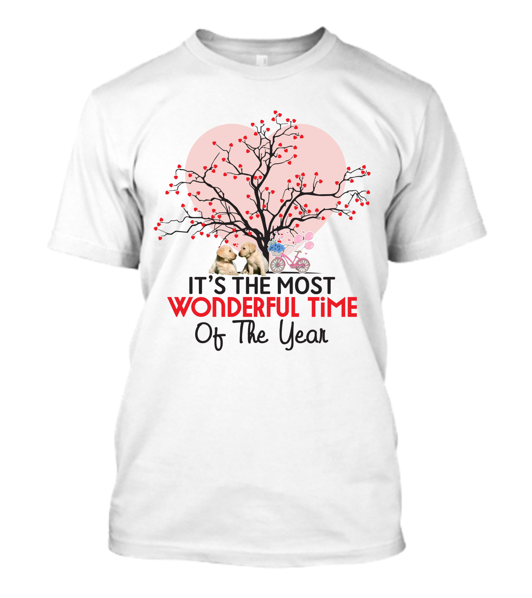 It's The Most Wonderful Time Of The Year Valentine's Day Heart Tree Puppies Bicycle T-Shirt