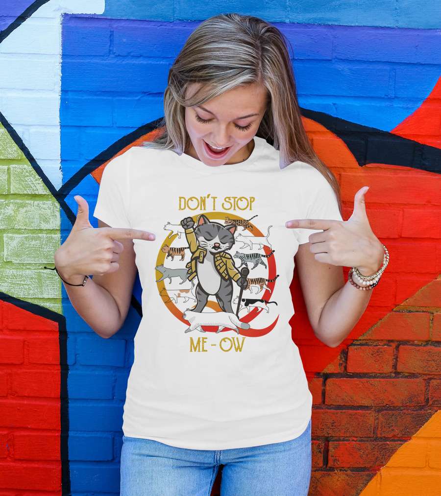 Don’t Stop Meow Retro Cats With Microphone And Red Circle T-Shirt