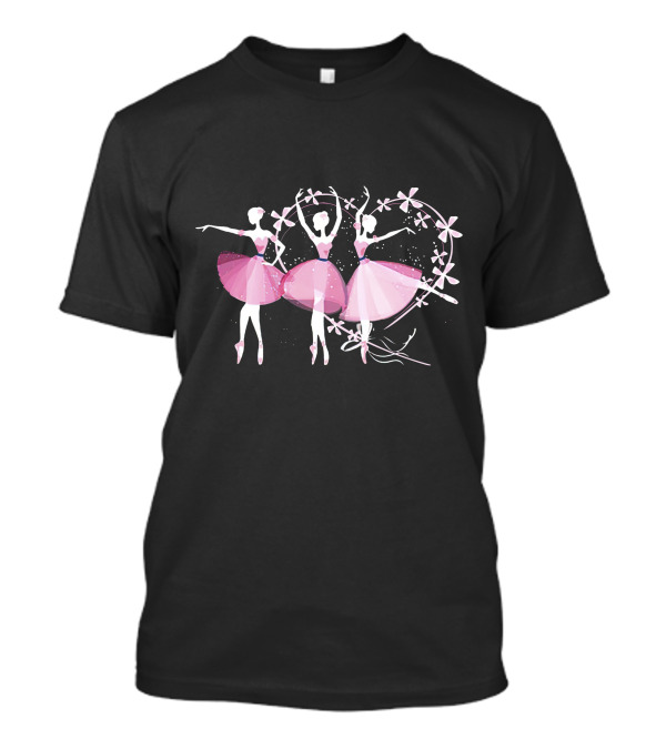 Floral Pink Tutu Dancing Ballerinas With Elegant Poses T-Shirt