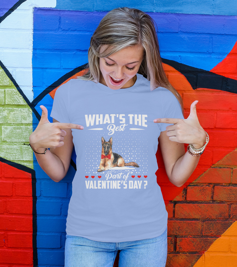 What's The Best Part Of Valentine's Day German Shepherd Dog Bow Tie Hearts T-Shirt