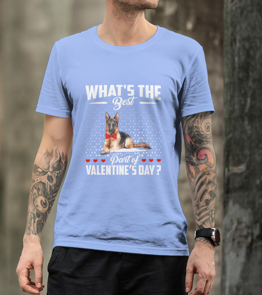 What's The Best Part Of Valentine's Day German Shepherd Dog Bow Tie Hearts T-Shirt