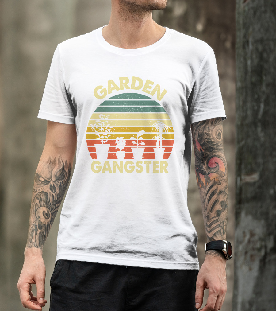 Garden Gangster Vintage Funny Gardening Striped Plant Pots T-Shirt
