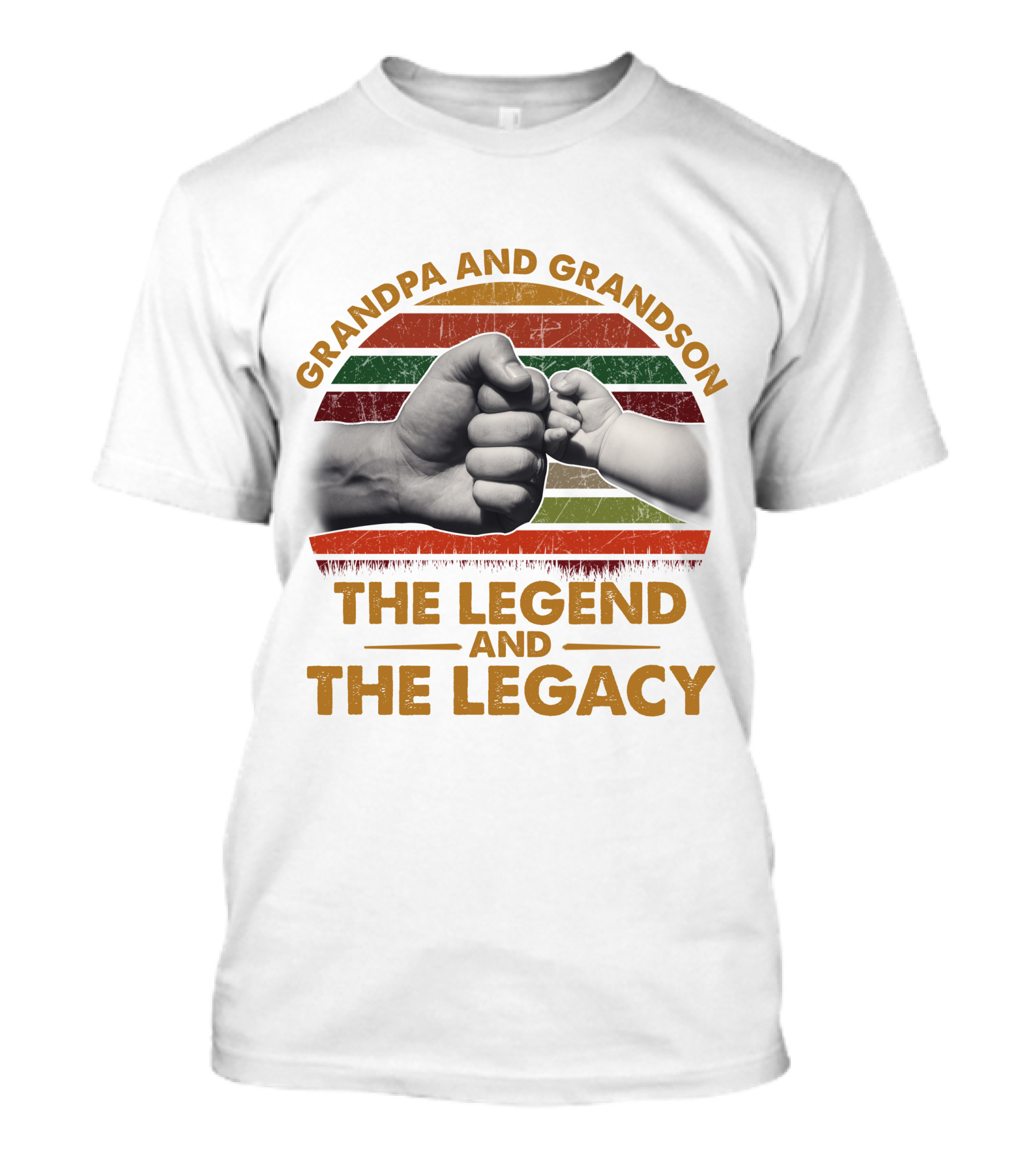 Grandpa And Grandson The Legend And The Legacy Fist Bump Vintage Stripes T-Shirt