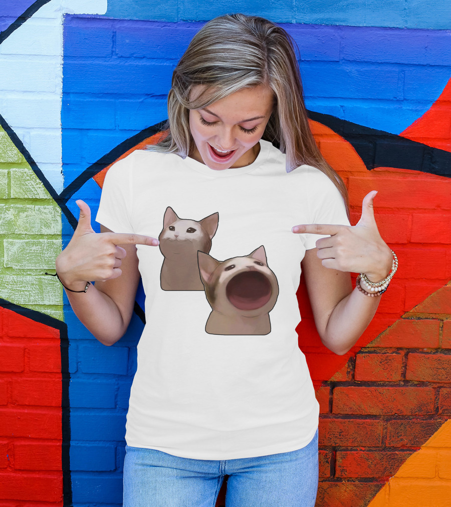 Funny Pop Cat Meme Yelling Humor Burst T-Shirt