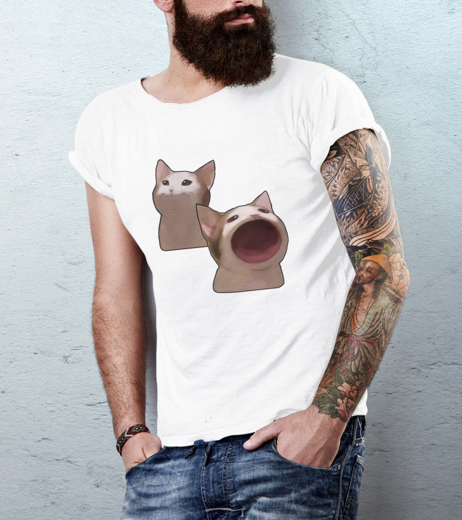 Funny Pop Cat Meme Yelling Humor Burst T-Shirt