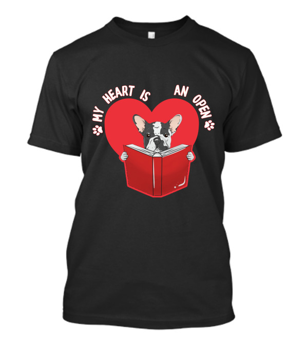 Valentines Day Reading My Heart Is An Open Book Bulldog T-Shirt