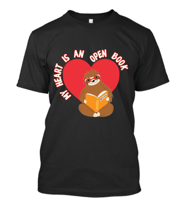 Valentines Day My Heart Is An Open Book Sloth Reading T-Shirt
