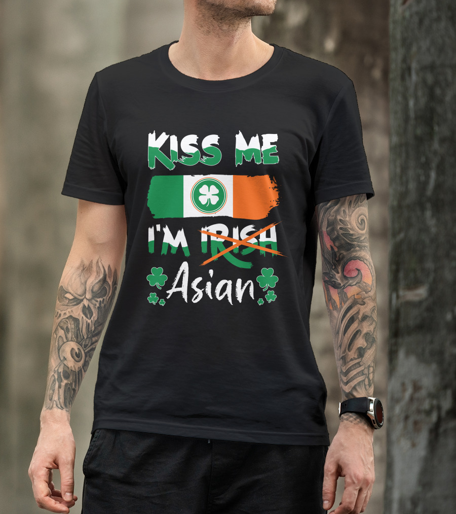 Kiss Me I'm Irish Asian Pride Shamrock Flag T-Shirt