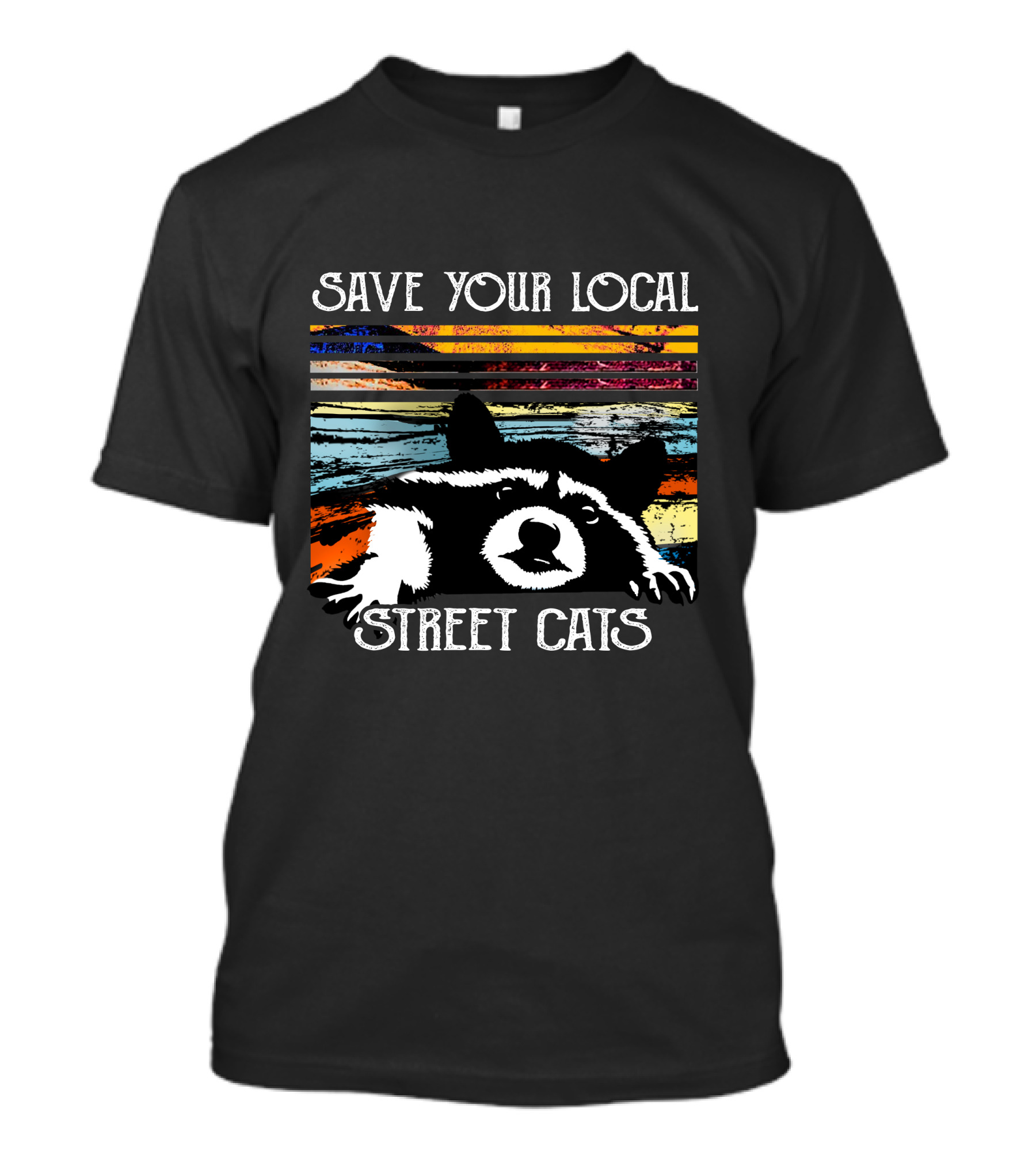 Save Your Local Street Cats Raccoon Vintage Retro Colorful Stripes T-Shirt