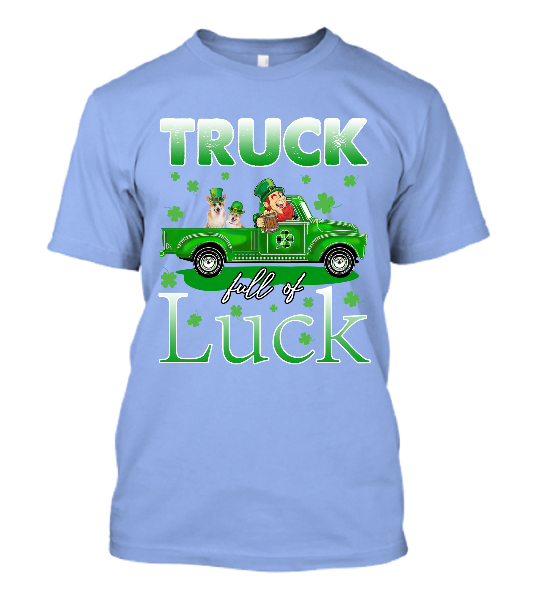 Truck Full Of Luck Corgi And Leprechaun In Green Shamrock Pickup T-Shirt