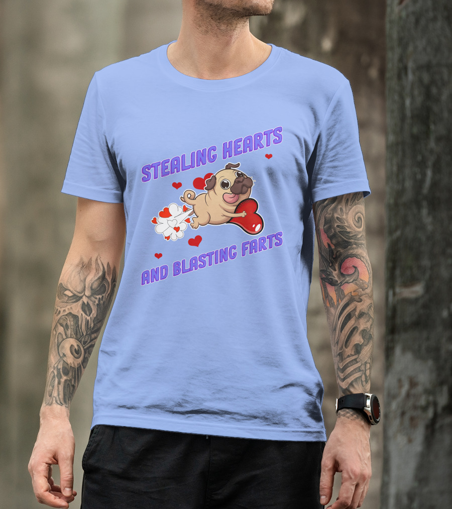 STEALING HEARTS AND BLASTING FARTS PUG WITH HEARTS AND CLOUDS T-Shirt