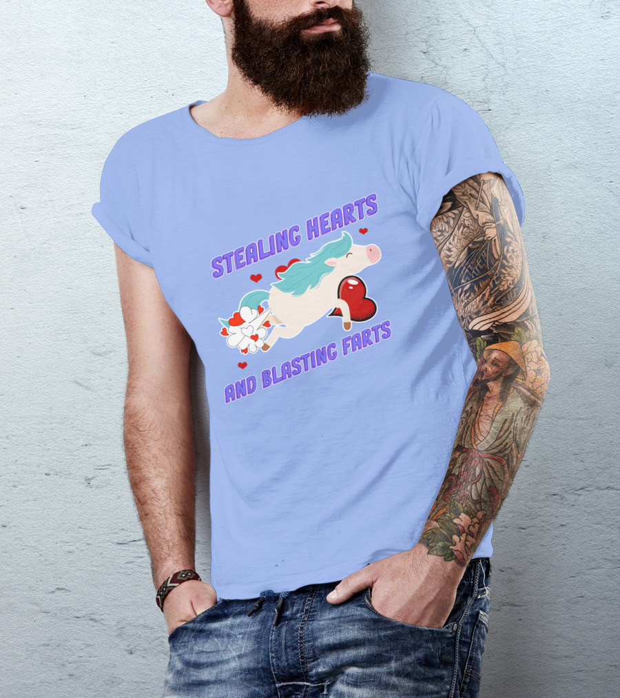 STEALING HEARTS AND BLASTING FARTS PONY WITH HEARTS AND CLOUDS T-Shirt