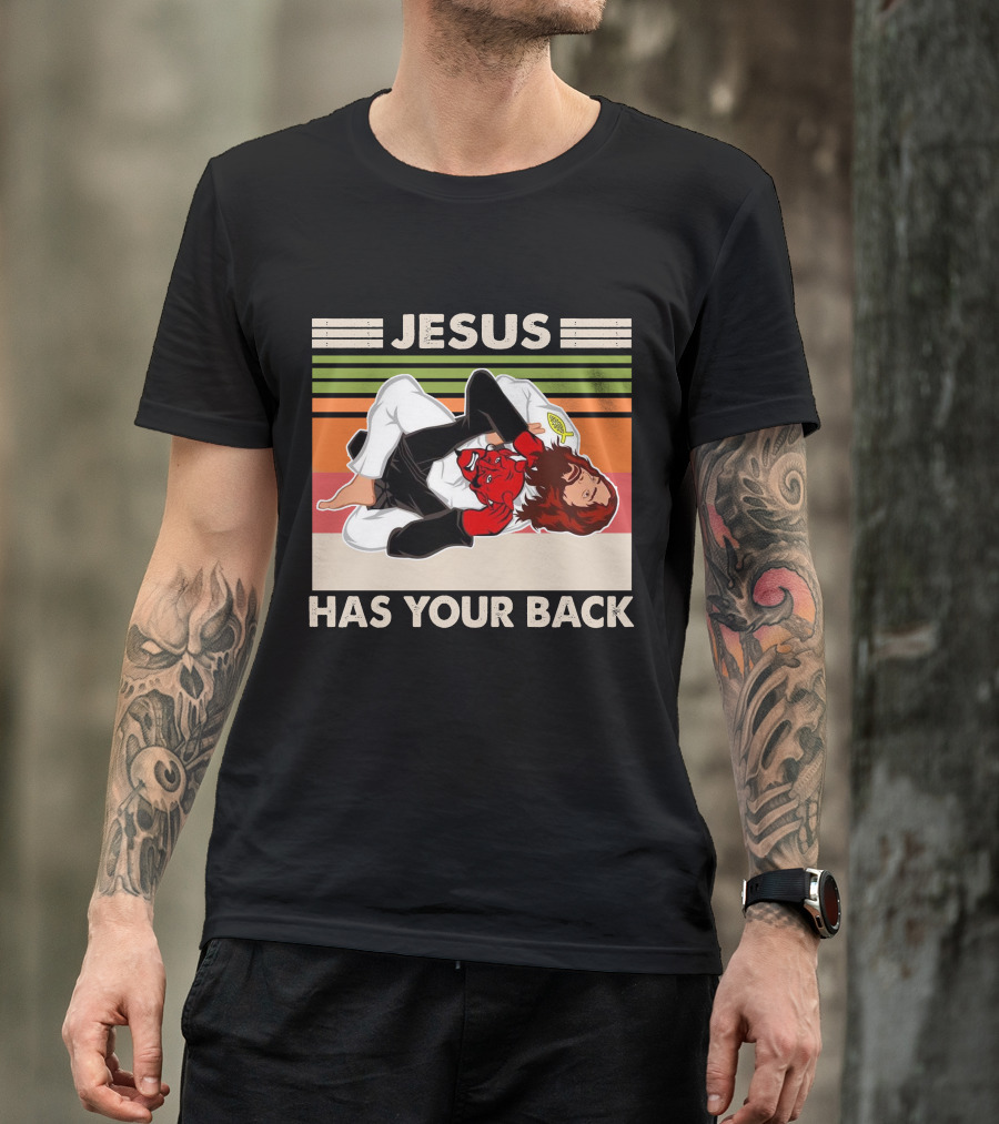 Jiu Jitsu Jesus Has Your Back Martial Arts Stripes T-Shirt