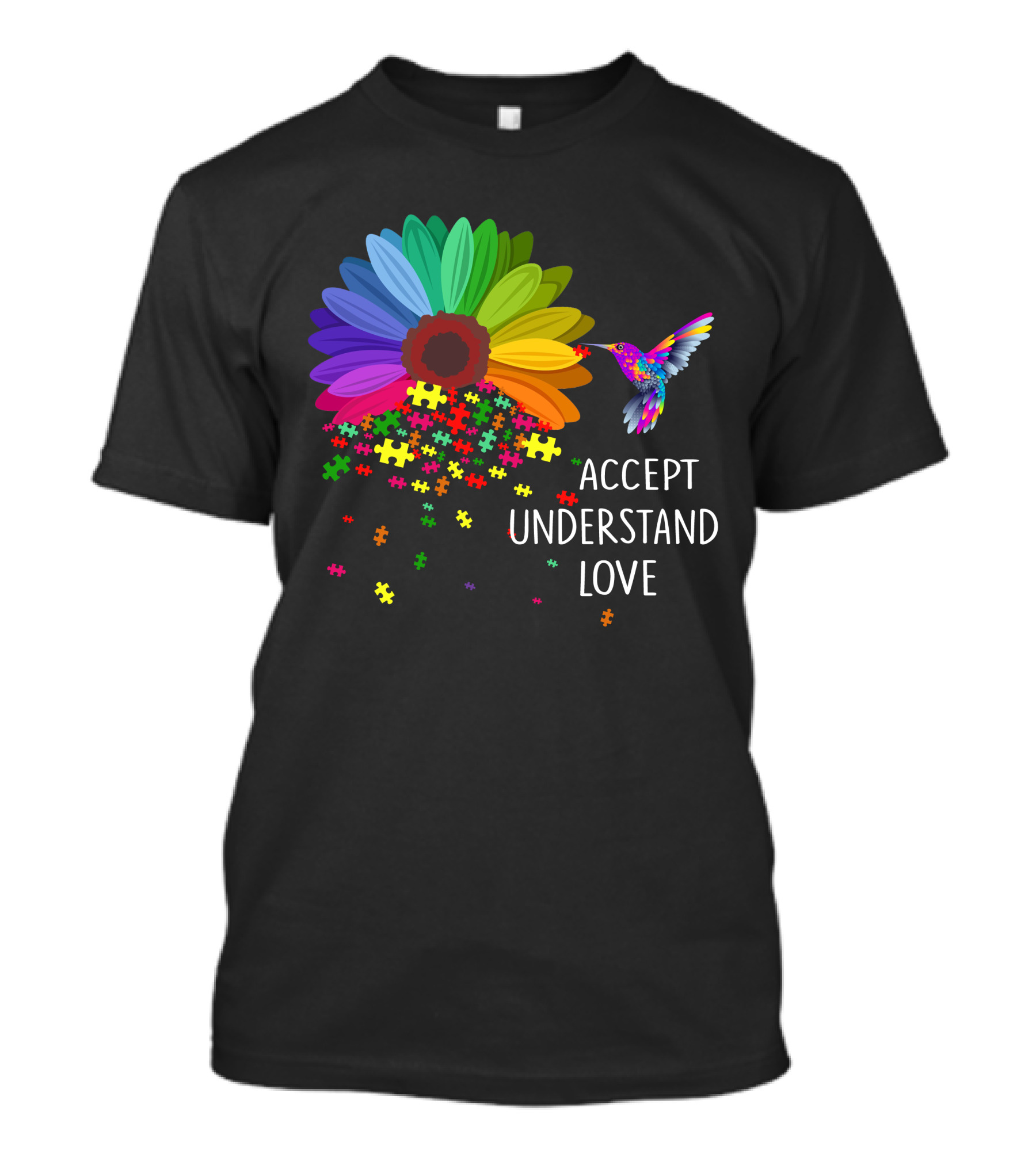 Accept Understand Love Hummingbird Floral Autism Awareness Flower T-Shirt