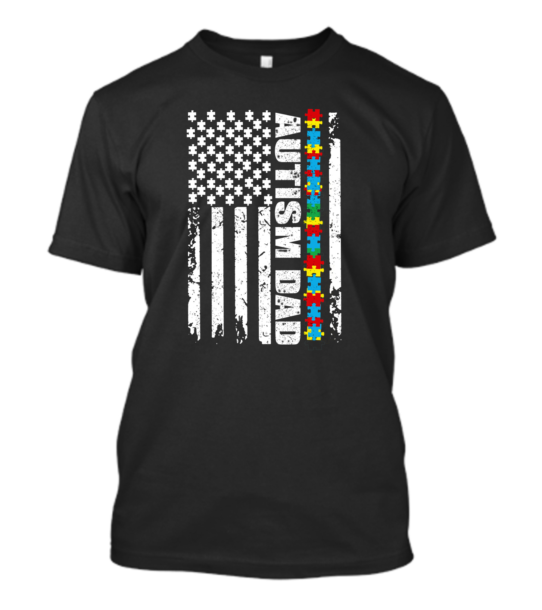 USA Flag Autism Dad Puzzle Awareness T-Shirt