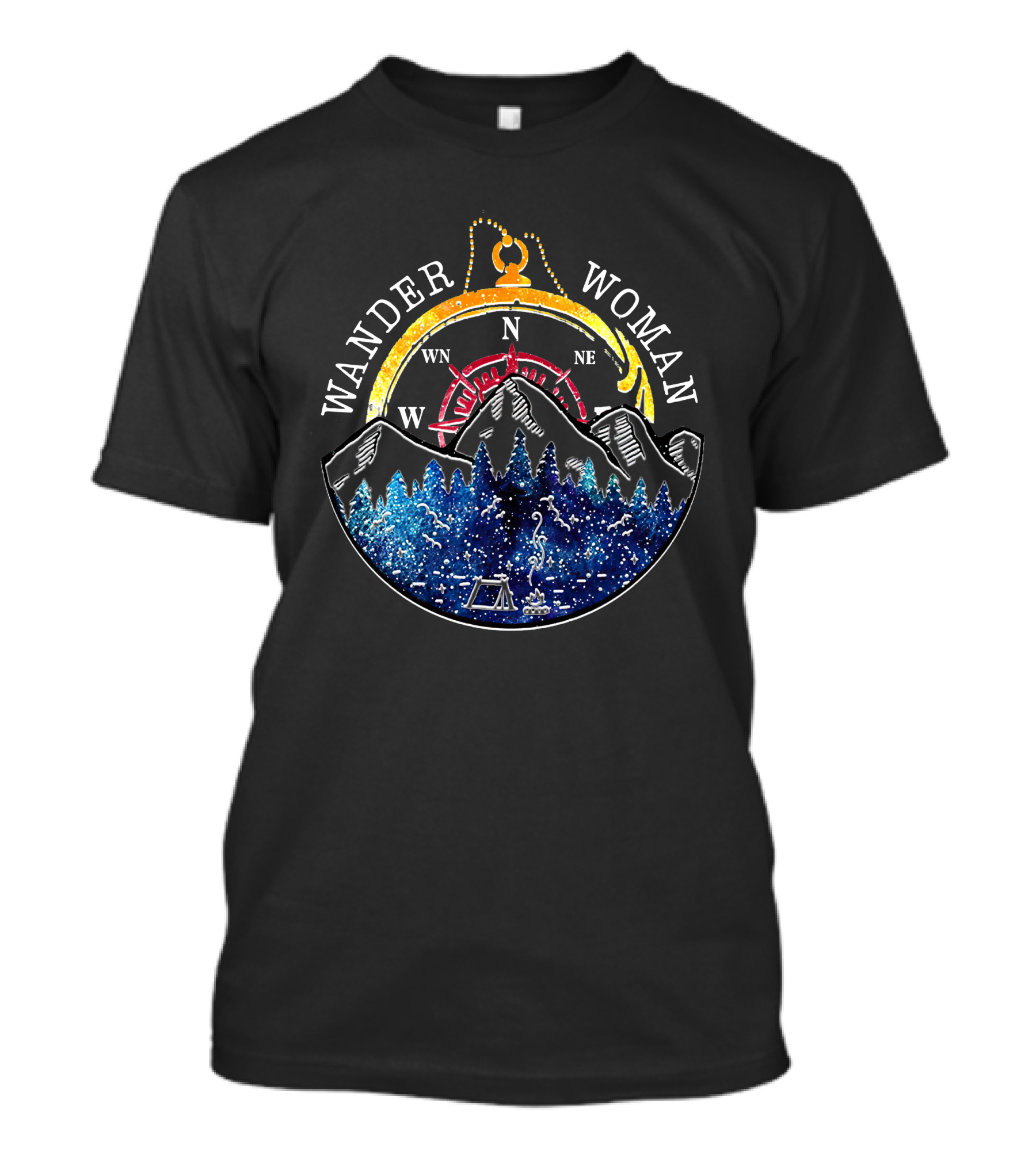Wander Woman Compass Mountains Forest Camping Hiking Lover T-Shirt