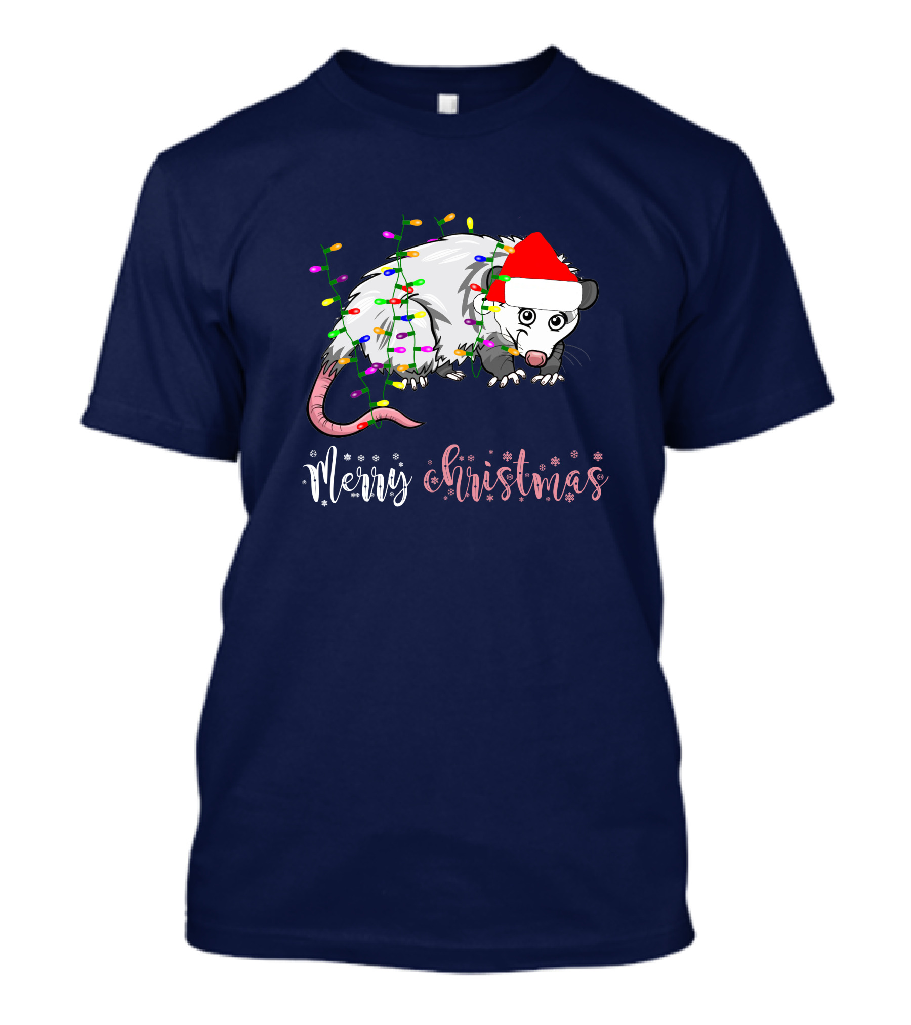 Merry Christmas Funny Opossum With Santa Hat And Lights For Opossum Lover T-Shirt