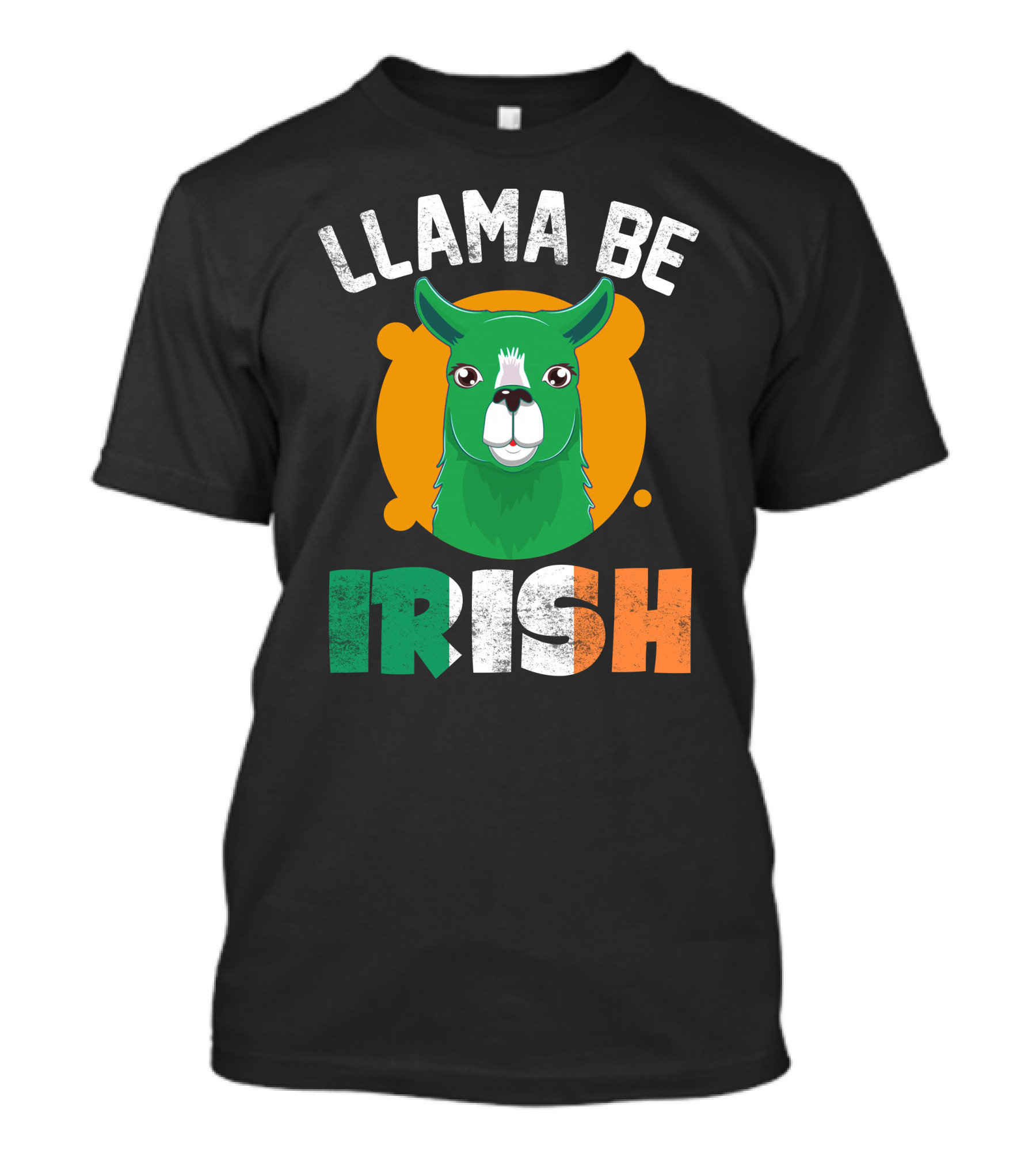 LLAMA BE IRISH Green Llama Orange Background Irish Text T-Shirt