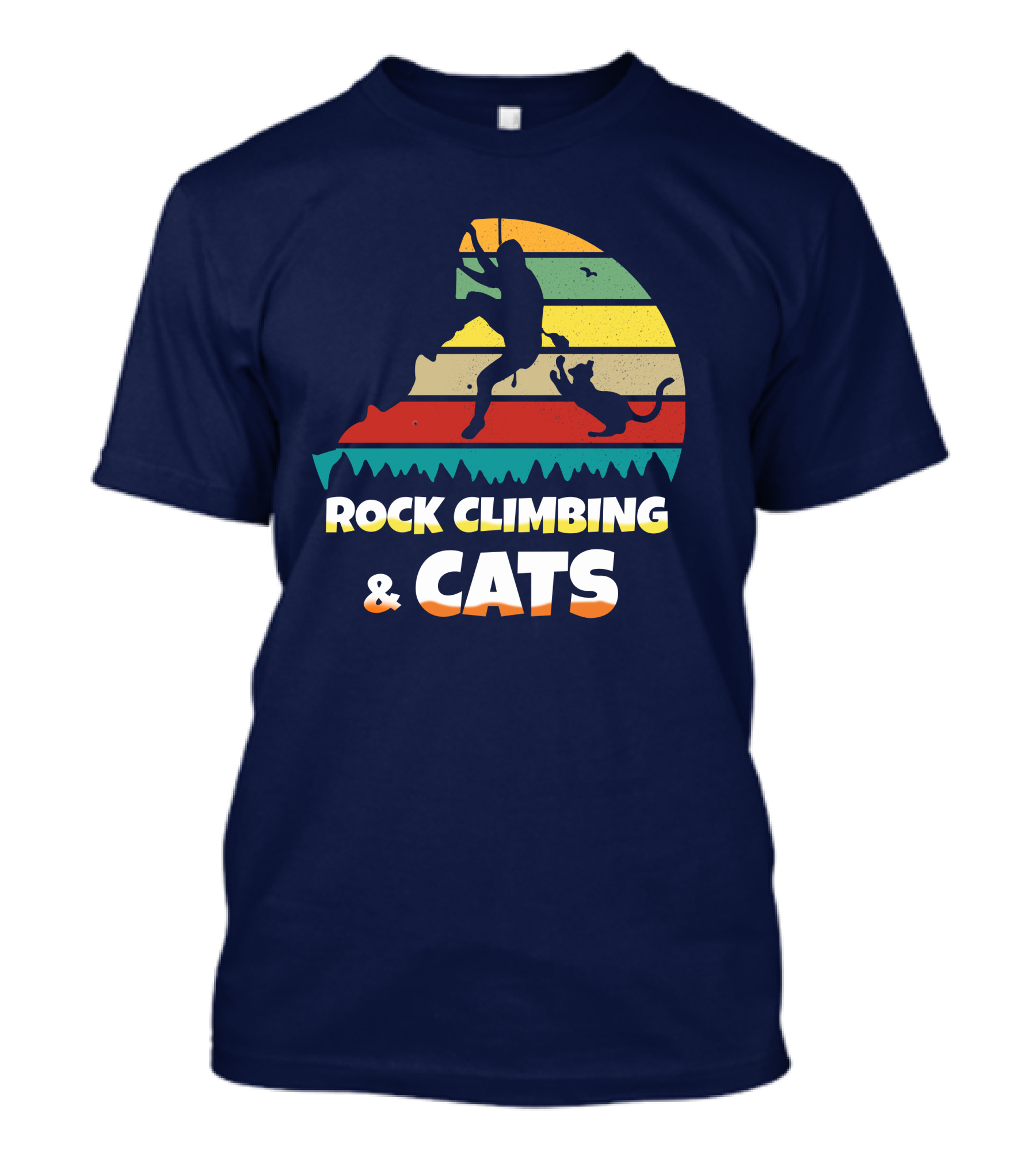 Rock Climbing And Cats Retro Stripes Adventure T-Shirt