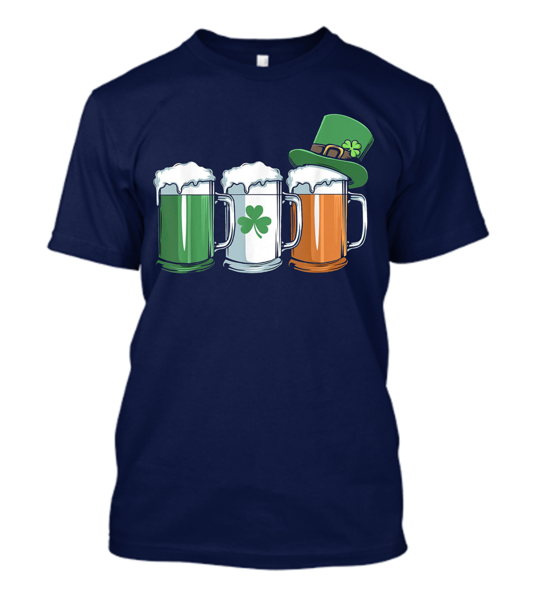 St Patricks Day Irish Flag Beer Mugs With Shamrock Clover And Green Hat T-Shirt