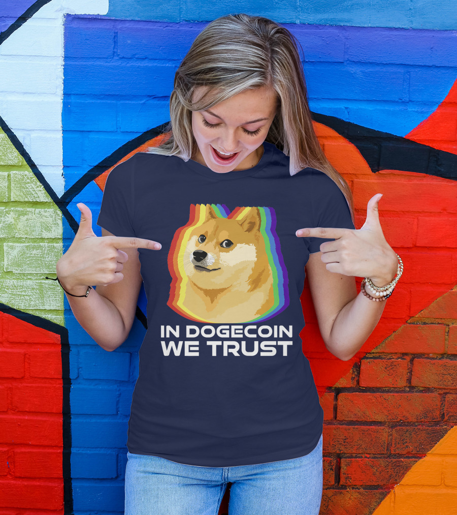 In Dogecoin We Trust Cryptocurrency Dogecoin Rainbow Shiba Inu T-Shirt