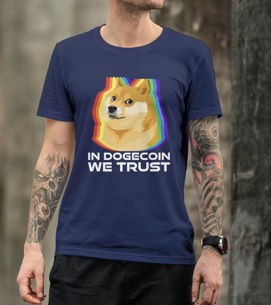In Dogecoin We Trust Cryptocurrency Dogecoin Rainbow Shiba Inu T-Shirt