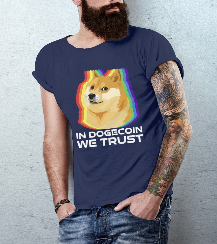 In Dogecoin We Trust Cryptocurrency Dogecoin Rainbow Shiba Inu T-Shirt