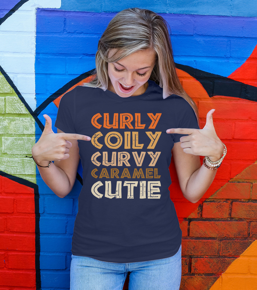 Curly Coily Curvy Caramel Cutie Afro African American T-Shirt