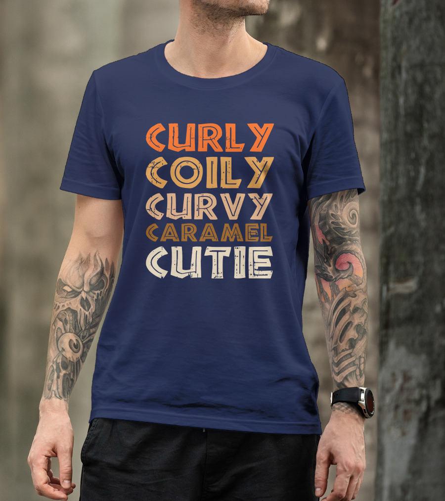 Curly Coily Curvy Caramel Cutie Afro African American T-Shirt