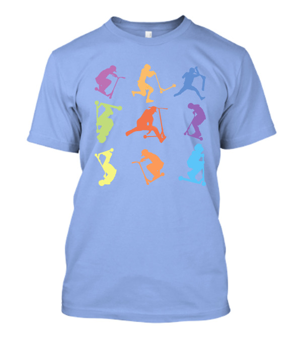 Stunt Scooter Tricks Multicolor Silhouettes In Action T-Shirt