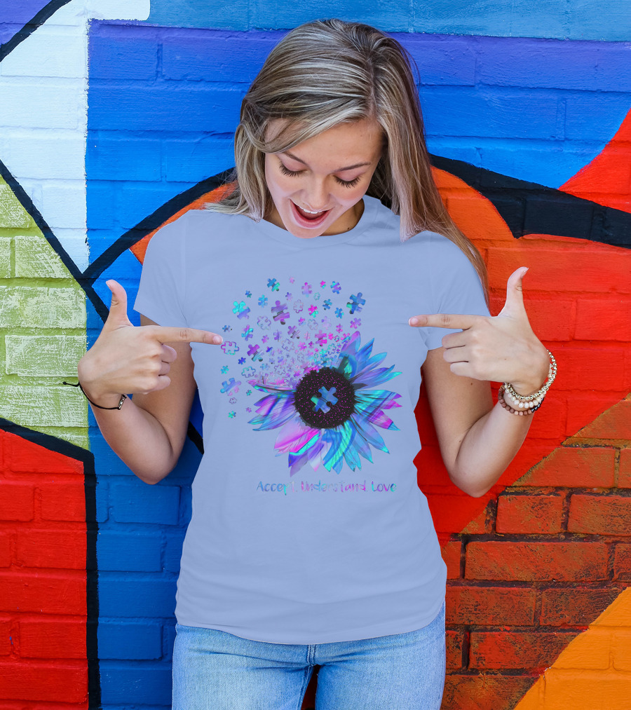 Accept Understand Love Autism Puzzle Flower T-Shirt