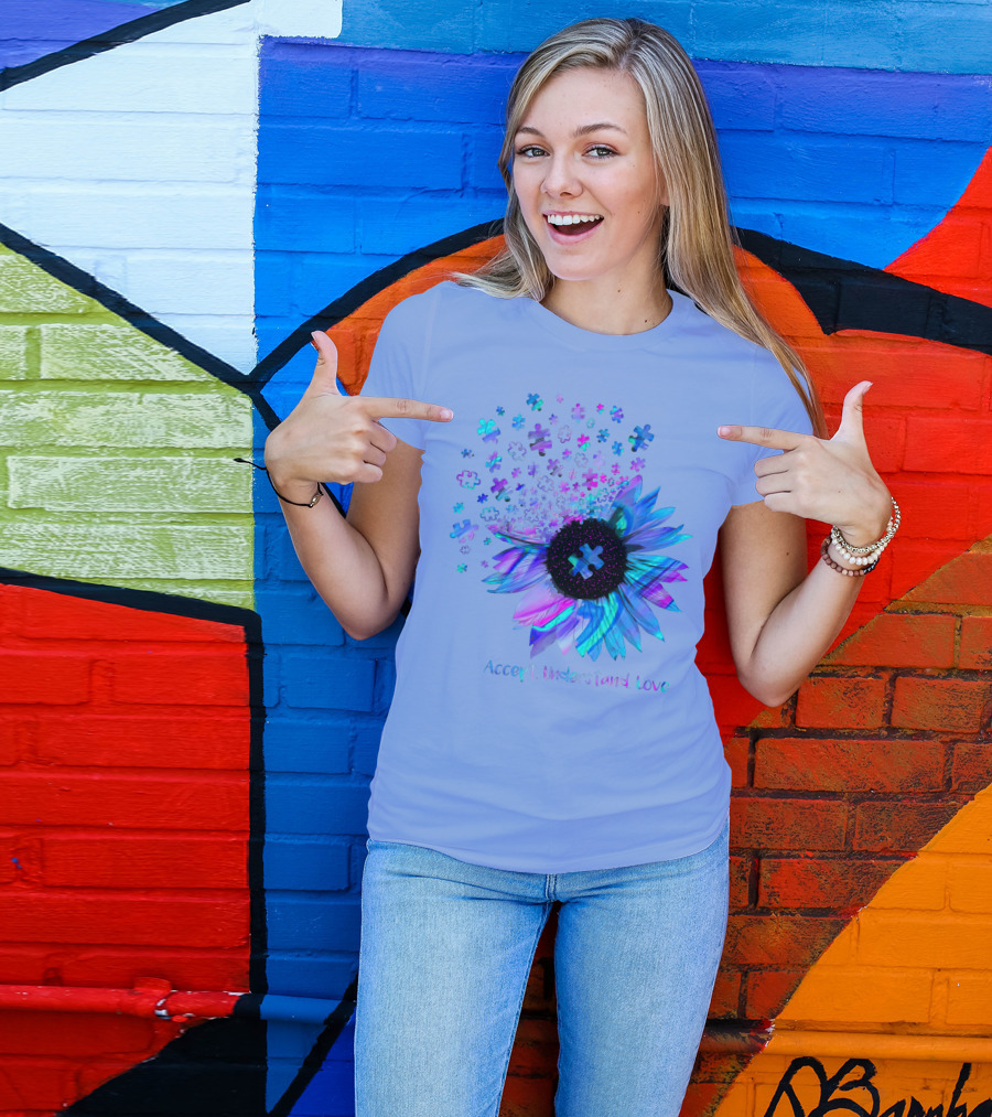 Accept Understand Love Autism Puzzle Flower T-Shirt