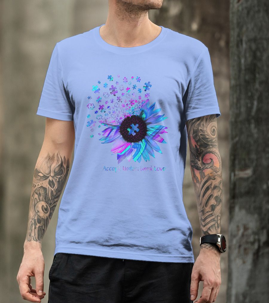 Accept Understand Love Autism Puzzle Flower T-Shirt