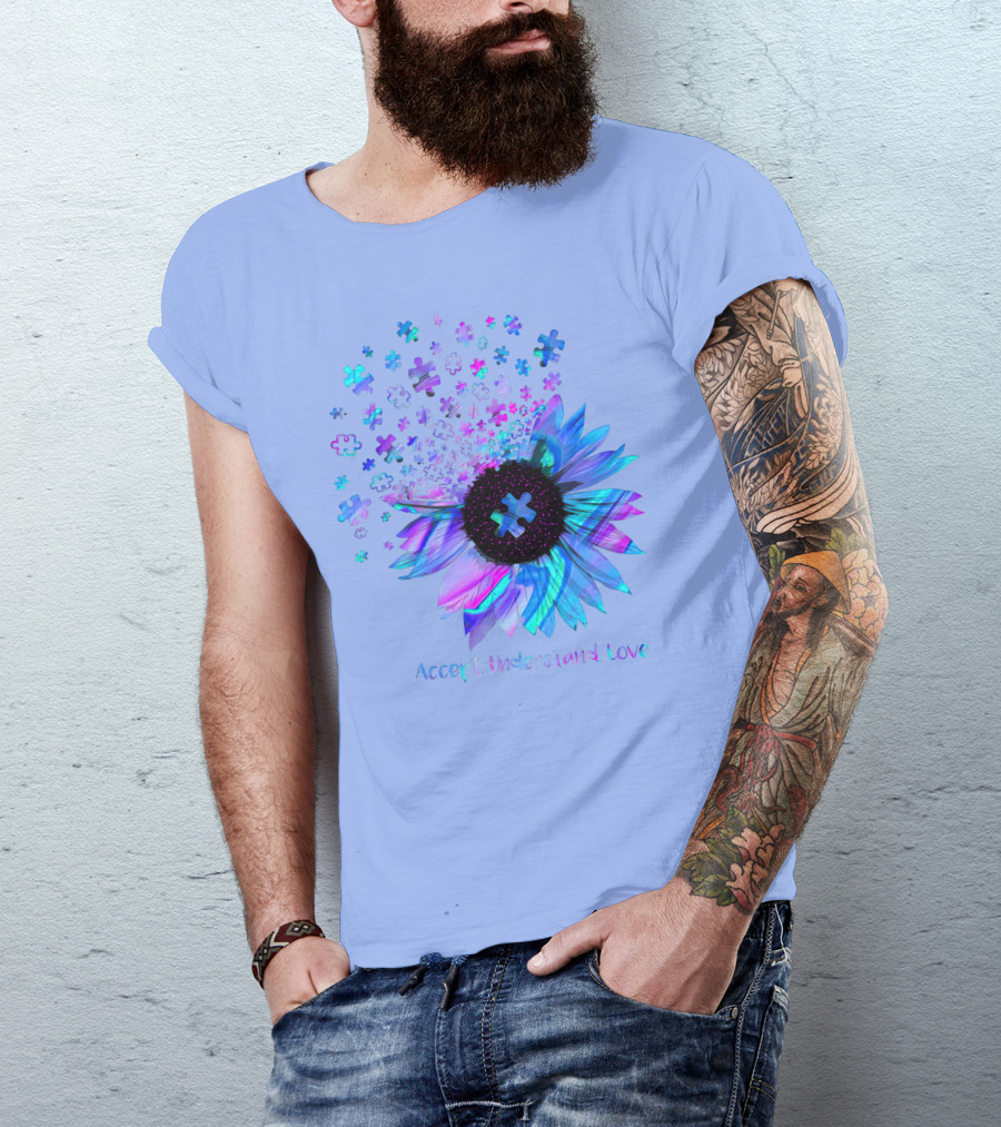 Accept Understand Love Autism Puzzle Flower T-Shirt