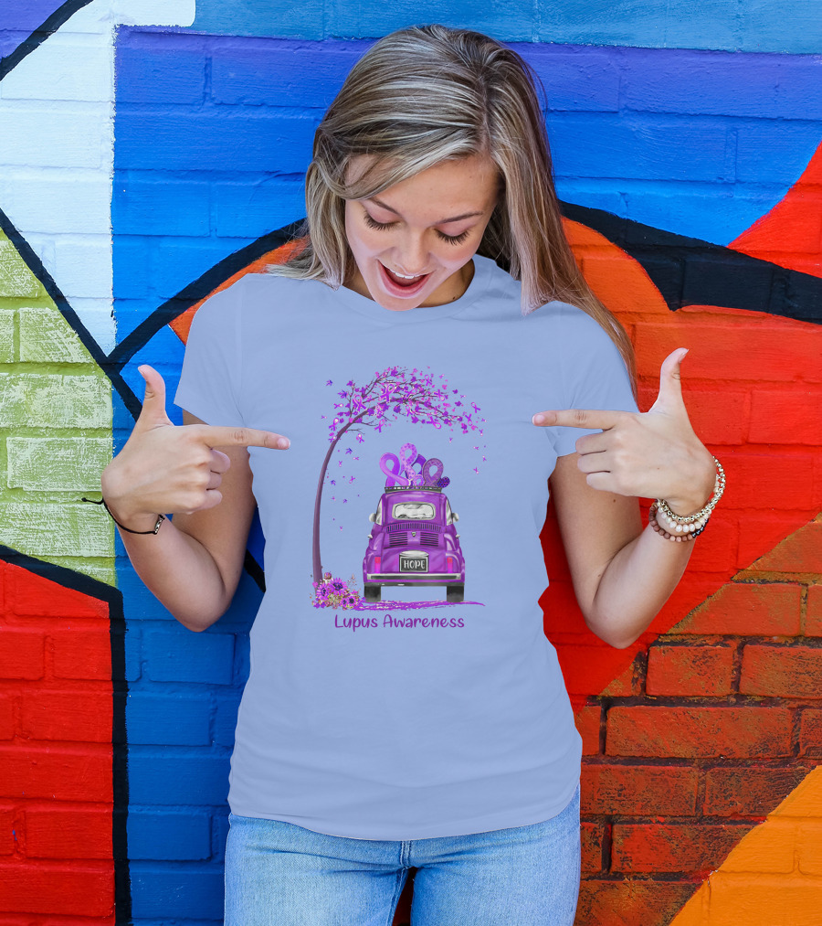 Hippie Van Purple Ribbon Hope Lupus Awareness Tree T-Shirt